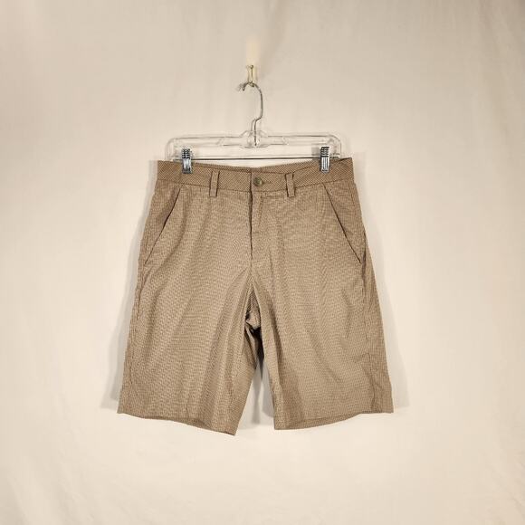 ASHWORTH Tan Brown Check Flat Front Lightweight Summer Casual Golf Shorts Men 32 - Picture 1 of 12